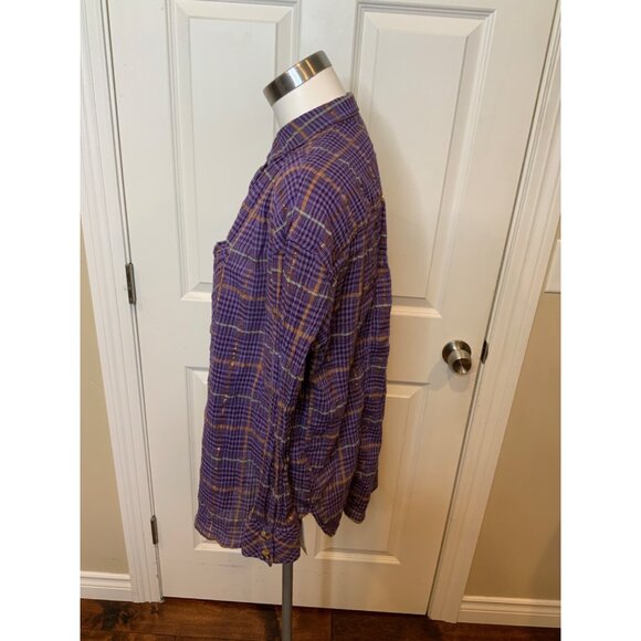 Free People Purple Shimmering Plaid Button Up Shirt, Size XS - Picture 4 of 6